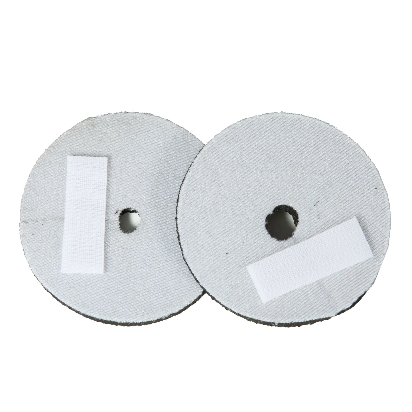 Professional's Choice Neoprene Bit Guards in white. These circular horse bit guards are designed to prevent the bit from pinching the horse's mouth. Each guard features a soft neoprene material and a convenient hook-and-loop Velcro strap for easy attachment to any horse bit. Essential equestrian gear for added comfort and protection during training or trail rides.
