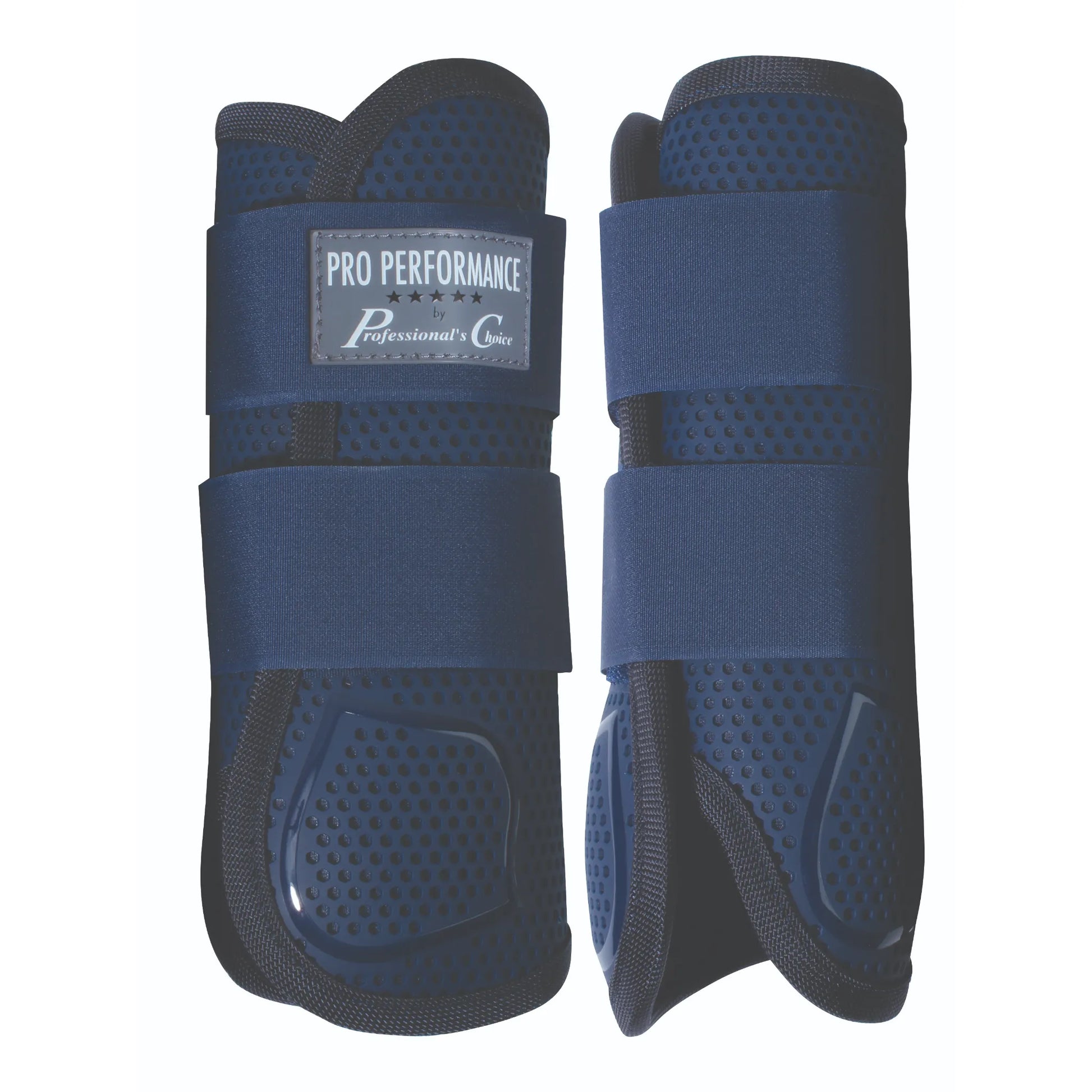 Professional’s Choice Pro Performance Elite XC Boots in navy blue. This front pair of medium horse boots features a breathable, perforated design for maximum cooling and impact protection. Ideal for cross country and eventing, these durable, lightweight boots include secure wide straps and a reinforced strike plate. High-performance equine leg protection that combines style and safety for your horse during high-impact activities.