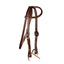 Professional's Choice Ranch Heavy Oiled 5/8” Pony One-Ear Headstall with integrated throatlatch. Crafted from rich dark brown harness leather with white contrast stitching, this durable western bridle features adjustable stainless steel buckles and leather tie bit ends. Perfect for ranch work, training, or everyday riding, this high-quality pony headstall offers a classic western look with a professional finish.