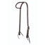 Professional's Choice Ranch 5/8 inch One-Ear Headstall crafted from heavy-oiled dark brown harness leather. This western horse headstall features a single ear loop, a single-adjust stainless steel buckle, and traditional leather tie-bit ends. Durable and functional ranch tack designed for daily training or trail riding, offering a classic performance look for any equestrian. Model RH5E15/8HO.