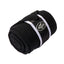 Professional's Choice Black Satin Polo Wraps for horses, featuring high-quality fleece material with elegant white satin borders and a silver brand logo patch. These protective leg bandages are rolled and ready for use, offering both support and style for equestrian training, dressage, or exercise. A must-have for performance horse leg protection and essential stable equipment.
