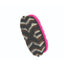 Professional's Choice Small Horsehair Poly Blend Brush featuring a bright pink ergonomic base and high-quality bristles arranged in a stylish brown and cream chevron pattern. This compact equestrian grooming tool combines natural horsehair for shine and synthetic poly fibers for durability. Ideal for daily horse care, finishing coats, and sensitive areas, this professional body brush is a colorful and functional addition to any grooming kit or tack box.