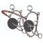 Professional’s Choice Combo Snaffle Horse Bit with a 5.5" mouthpiece featuring twisted wire and a central lifesaver ring. This silver stainless steel training bit includes a copper-wrapped bar, black rubber bit guards, and an attached curb chain for precise leverage. Ideal for performance horses, it combines snaffle and curb actions for clear communication. High-quality equestrian gear for western riding, training, and sports medicine.