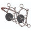 Professional's Choice Combo Snaffle Horse Bit with a 5.5-inch twisted wire mouthpiece and a copper-wrapped lifesaver center ring. This silver equestrian bit features smooth rings, leverage shanks, black rubber bit guards, and an attached curb chain. High-quality horse training equipment designed for better control and communication, ideal for performance horses in various western or English riding disciplines.
