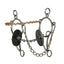 Professional's Choice Combo Snaffle Horse Bit with a 5.5-inch twisted wire lifesaver mouthpiece and copper wrapping for enhanced sensitivity. This durable stainless steel bit features smooth rings, short shanks, black rubber bit guards, and an integrated curb chain. A versatile equestrian tool for training and performance, providing balanced control and responsiveness for western riding disciplines. High-quality horse tack designed for clear communication.