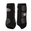 Black Professional's Choice Strike Front Sports Medicine Horse Boots. These protective horse boots feature a contoured design with three secure hook-and-loop straps for impact support. Includes a reinforced strike zone and the Professional’s Choice logo. High-quality equine leg protection designed for injury prevention and support during training or performance, perfect for any equestrian’s gear collection.