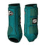 Professional's Choice Strike Front Sports Medicine Horse Boots in vibrant teal green. These protective equine leg boots feature three secure hook-and-loop closures and durable neoprene construction for impact support. Designed for performance horses, these boots include reinforced strike guards and zig-zag stitching for superior leg protection. Stylish and functional horse gear perfect for schooling, jumping, or daily equestrian training.