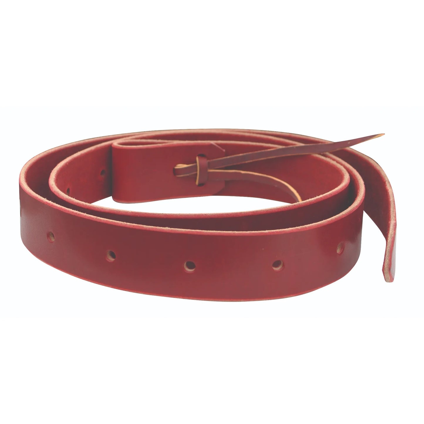 Professional's Choice Ultimate Cinch Tie Strap 93554BUR in a rich burgundy latigo leather. This premium Western saddle accessory features pre-punched holes for easy adjustment and a secure tied-off end. Designed for durability and performance, it’s a high-quality essential for any horse tack collection, perfect for trail riding or competition.