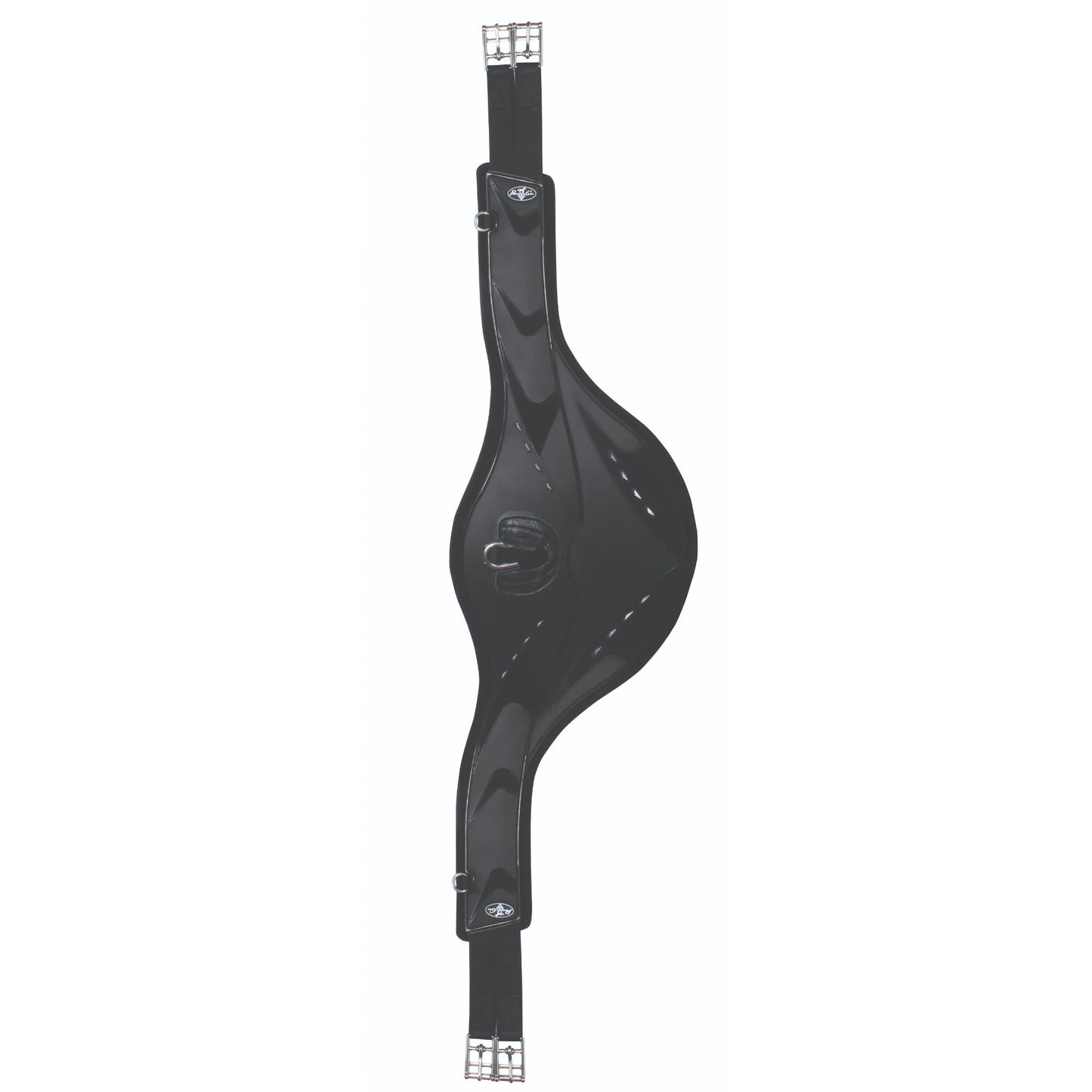 Professional's Choice VenTECH Jump Girth in black featuring an integrated belly guard for ultimate stud protection. This high-performance equestrian girth includes breathable VenTECH lining, stainless steel roller buckles, and D-rings for easy attachment of training equipment. Designed for show jumping and eventing, it combines anatomical comfort with durable safety, making it a must-have for your horse's jumping tack collection.