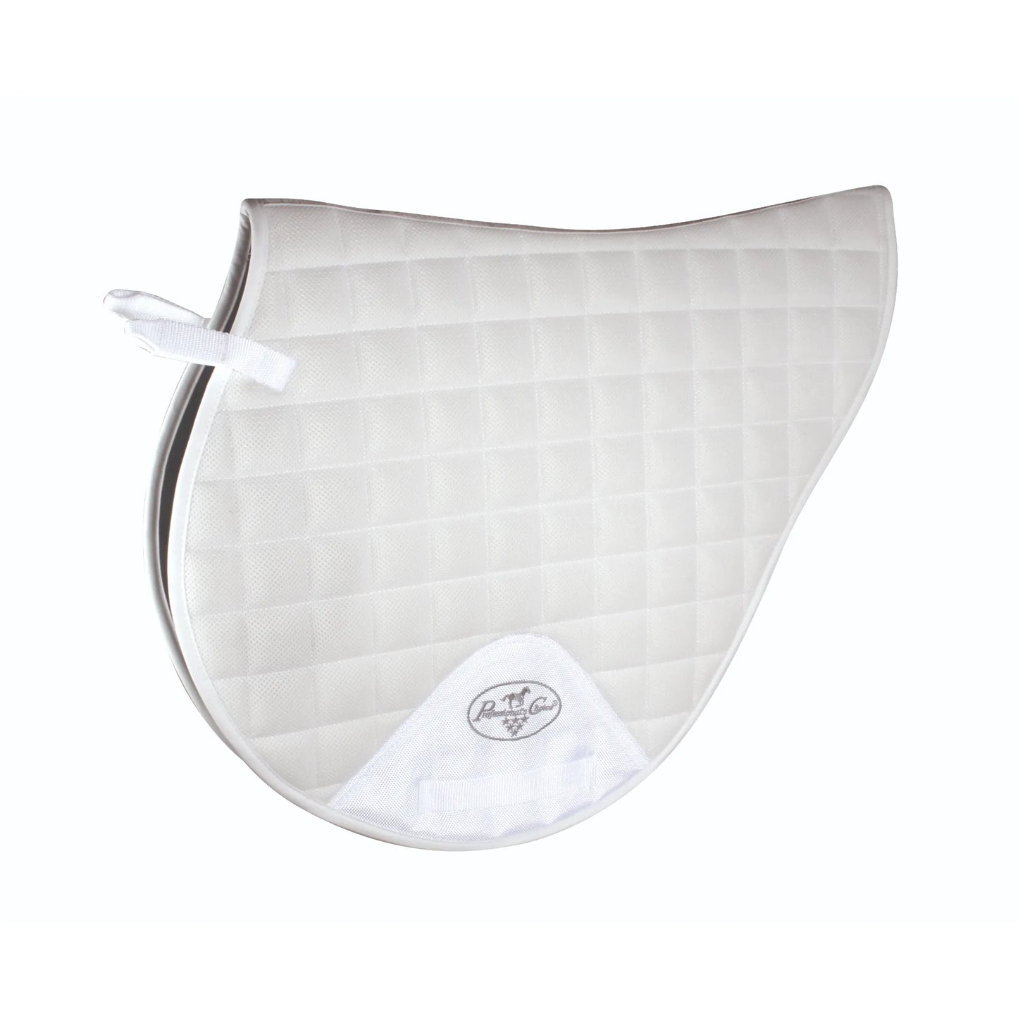 White Professional's Choice VenTECH Mesh Cross Country (XC) horse saddle pad with a breathable quilted design and contoured shape. This high-performance equestrian gear features non-slip VenTECH technology, durable billet and girth straps, and a reinforced patch with the brand logo. A classic white XC pad ideal for eventing competitions, show jumping, and schooling.