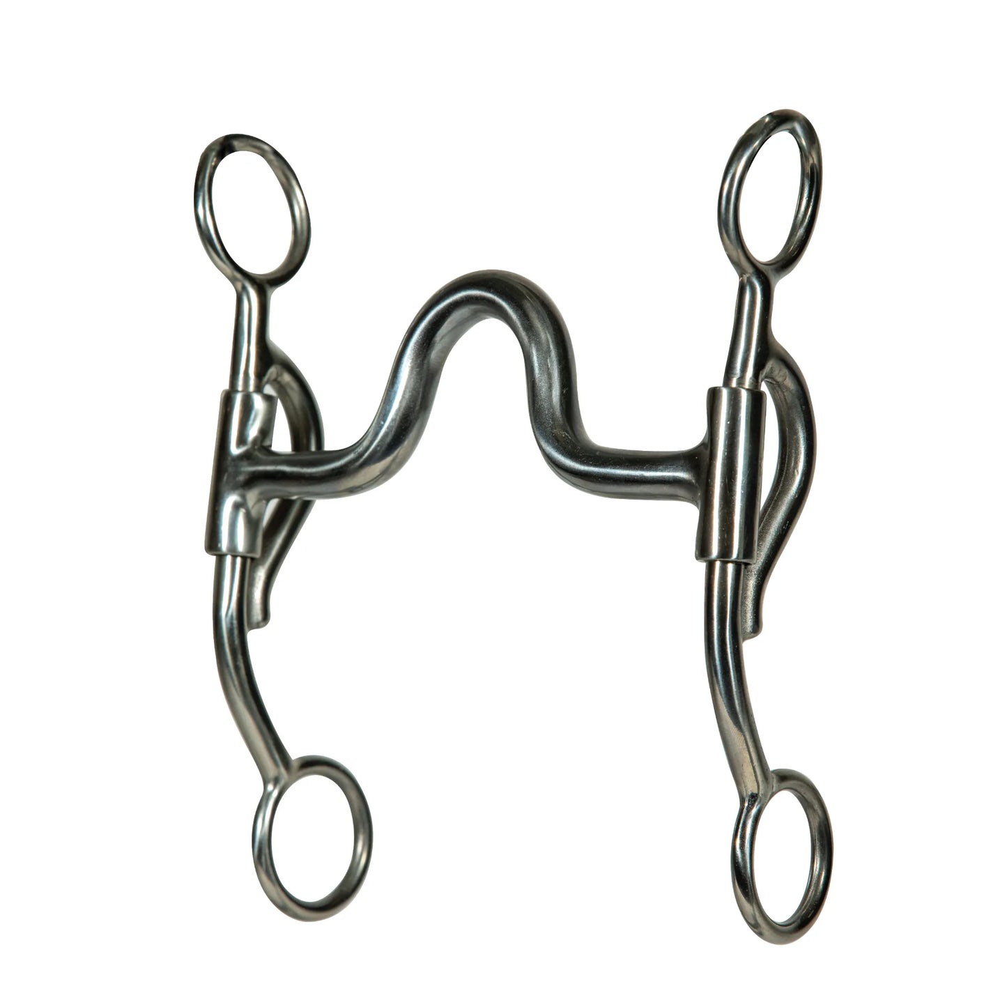 Professional's Choice Yukon Bit Series Western horse bit in polished stainless steel. Features a 5.25-inch mouthpiece with a high port for tongue relief and 6-inch curved shanks. This durable curb bit provides precise communication and leverage, perfect for performance horses and training. Includes rings for headstall and rein attachment.