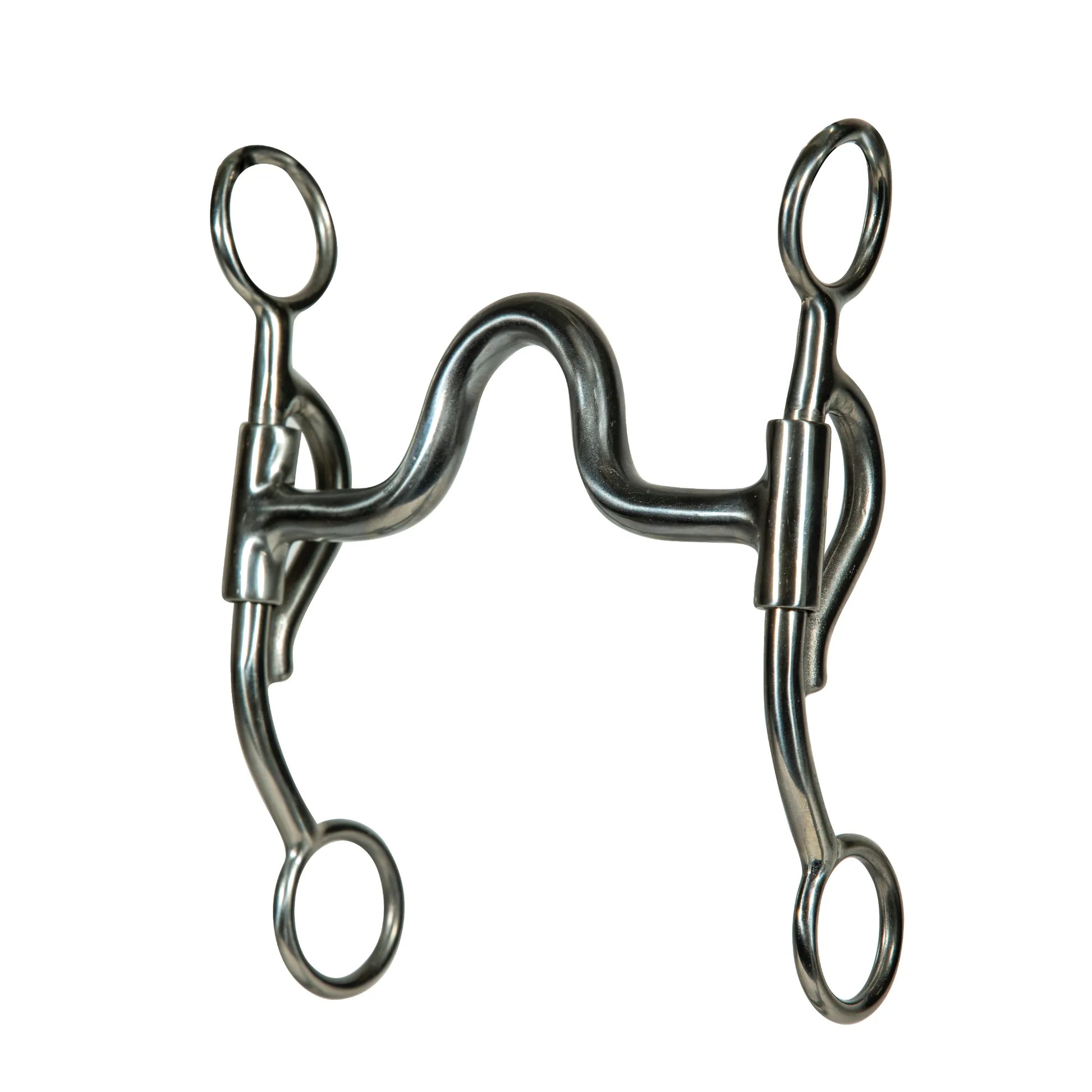 Professional's Choice Yukon Bit Series Western horse bit in polished stainless steel. Features a 5.25-inch mouthpiece with a high port for tongue relief and 6-inch curved shanks. This durable curb bit provides precise communication and leverage, perfect for performance horses and training. Includes rings for headstall and rein attachment.