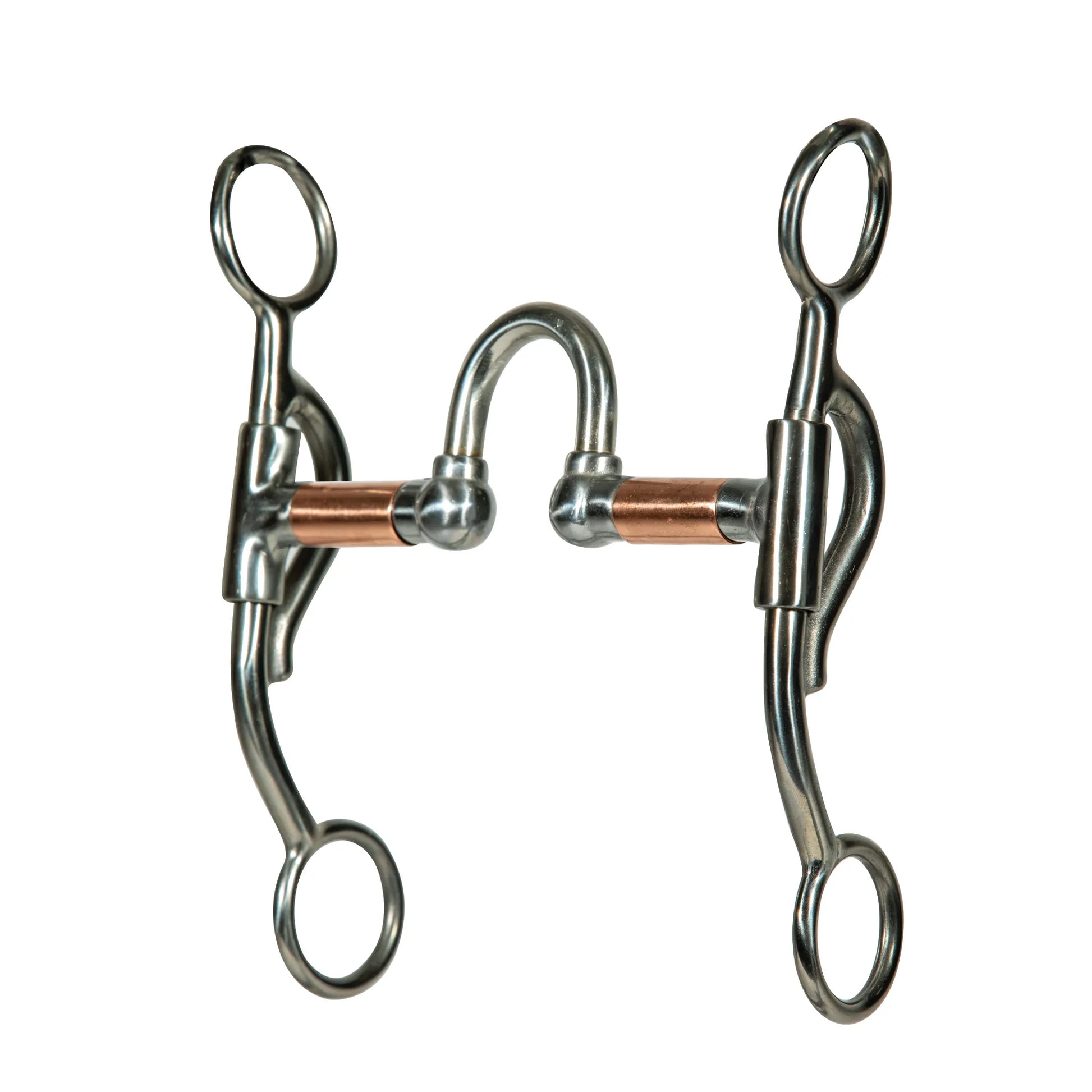 Professional's Choice Yukon Bit Series featuring a 5.25" ported mouthpiece with copper rollers to encourage salivation and relaxation. This western curb bit has 6" stainless steel swivel shanks for balanced leverage and communication. Durable and stylish, this high-quality horse tack is designed for performance and comfort, making it a must-have for any equestrian’s collection. Perfect for western disciplines needing tongue relief.