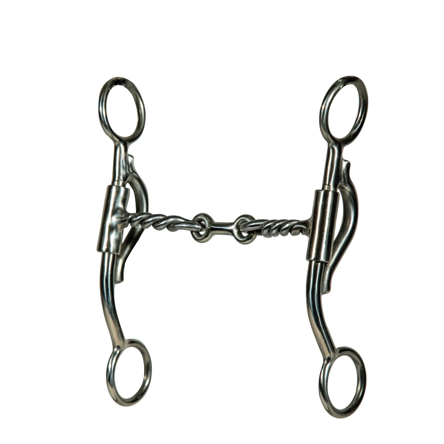 Professional's Choice Yukon Series horse bit featuring a 5.25" twisted wire double-jointed mouthpiece with a dog bone center link. This high-quality stainless steel Western bit includes elegant 6" curved shanks designed for precise leverage and control. Ideal for equestrian training and performance, this durable bit offers clear communication and a professional finish. A must-have piece of horse tack for Western riding disciplines.
