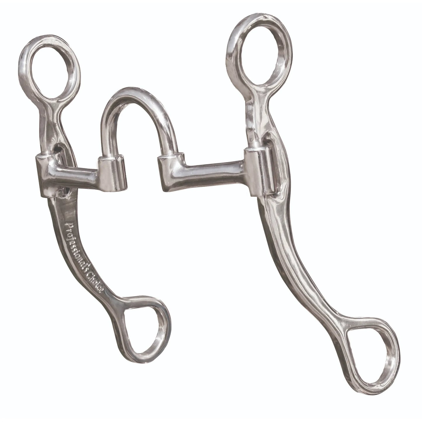 Professionals Choice Equisential Western Correction Iron EQB-804. This polished silver horse bit features a high port correction mouthpiece and long, curved shanks for precise communication and leverage. Designed for western riding, the swivel cheeks allow for independent lateral control. A professional-grade equestrian tack item for training and performance, featuring the Professional’s Choice brand name engraved on the shank.