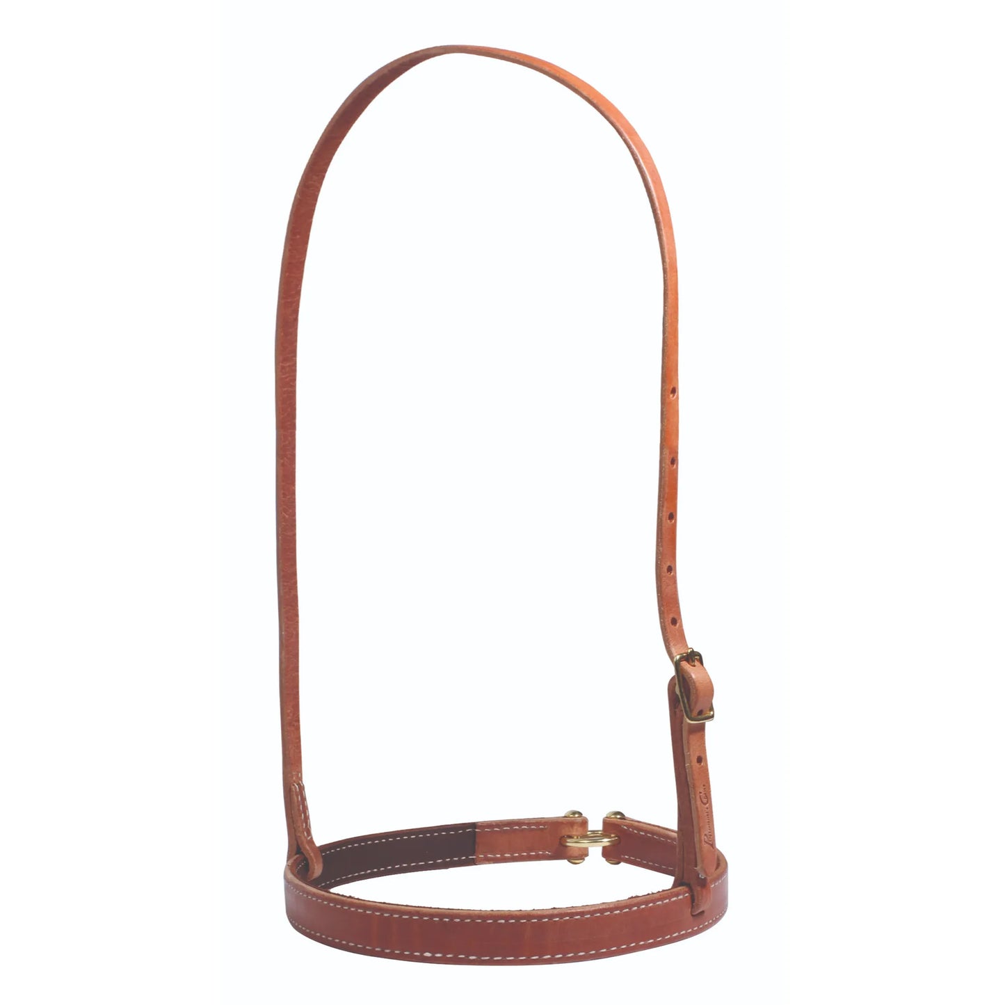 Professional's Choice Double Ply Noseband 8032BHL featuring high-quality brown leather with elegant white contrast stitching. This durable equestrian tack includes an adjustable headstall with solid brass hardware for a custom fit. Perfect for western riding, training, and everyday barn use, this double-ply leather noseband offers strength and classic style for your horse's bridle setup.