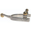 Professional's Choice Eq Spur Horseman featuring a polished stainless steel heel band and curved neck. This elegant equestrian spur includes a small gold-toned flower rowel and two gold ball-head swing buttons for easy strap attachment. Designed for style and functionality, these horseman spurs offer a sophisticated look for Western riding and performance. Perfect for riders seeking high-quality horse gear with a touch of gold flair.
