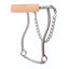 Professionals Choice Equisential Hackamore featuring a natural tan leather-covered noseband and sleek stainless steel S-shaped shanks. Designed for refined communication and control, this bitless horse tack includes a durable curb chain and a connecting bottom bar for stability. High-quality western horse equipment ideal for training and sensitive horses, providing balanced pressure and professional-grade performance.