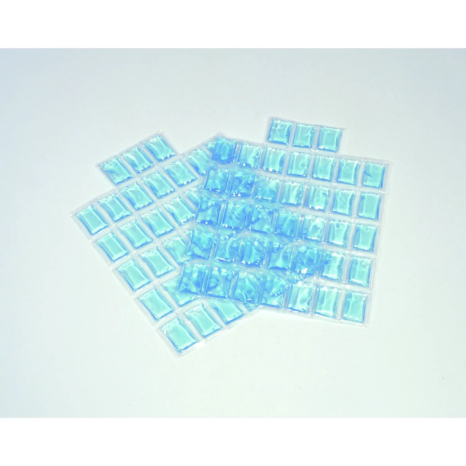 Professional's Choice Flexible Ice Cells shown as three sheets of bright blue, gel-filled cooling pockets. Designed for versatile cold therapy, these flexible ice packs easily wrap around limbs and joints to provide targeted relief for swelling and inflammation. Perfect for equestrian leg care or post-workout recovery, these reusable cooling sheets offer a customizable fit for effective cold compression therapy.