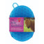 Professionals Choice Petite Jelly Scrub in sparkly blue, featuring Tail Tamer branding. This compact jelly grooming mitt is sized for smaller hands with a nubby texture to deep clean horse coats and remove embedded dirt. Perfect for grooming ponies and miniature horses, this durable scrubber includes a finger loop handle and is an essential tool for any horse bathing kit.