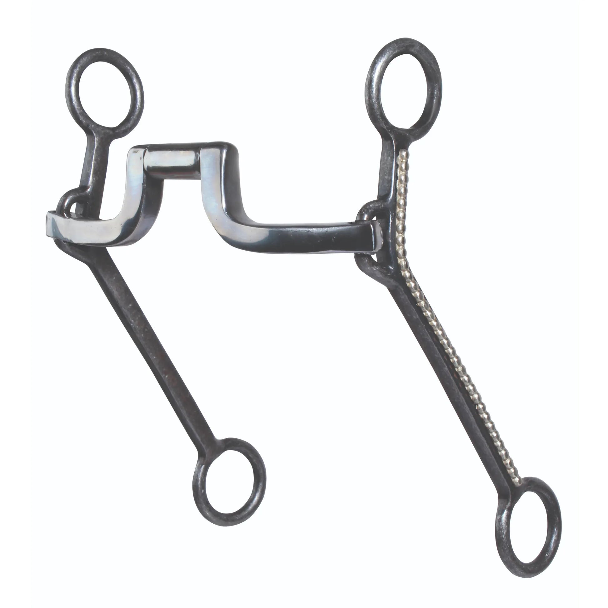 Professional’s Choice Loose Swept Back Square Port Bit featuring a 5 1/8" mouth and 7 1/4" shanks. This western horse bit showcases dark steel shanks with decorative silver beaded accents and a polished square port mouthpiece. Designed for balanced leverage and communication, it is an essential piece of equestrian horse tack for training and performance. Ideal for riders seeking a stylish and effective curb bit for western riding disciplines.