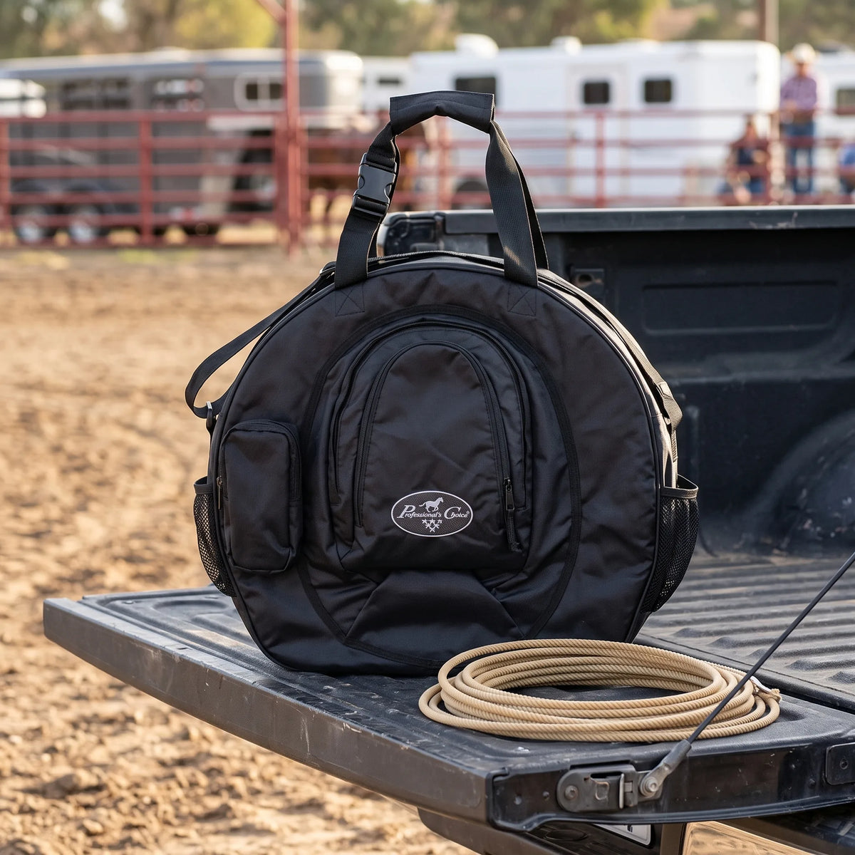 Professional's Choice Rope Bag Backpack on a pickup tailgate with a coiled rope