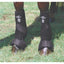 Professional's Choice SMB Combo Front Boots in black, providing all-in-one equine leg protection. These medium sports medicine boots feature an integrated bell boot to protect the fetlock and hoof during horse training or performance. Designed for shock absorption and durability, these professional-grade horse boots offer a secure fit with Velcro closures for maximum support. Ideal for equestrian gear collections and horse health maintenance.