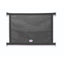 Professionals Choice black mesh trailer window screen featuring heavy-duty webbing and corner eyelets for secure mounting. This breathable horse trailer accessory helps keep your trailer cool and clean by filtering out dust and debris while maintaining airflow. Ideal for horse trailer ventilation and insect protection during transport. Professional's Choice logo is visible at the bottom center.
