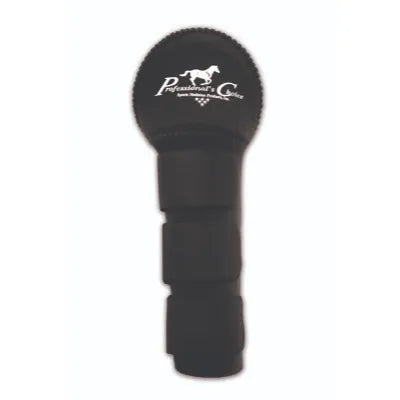Black Professional's Choice Tail Wrap featuring a padded top for superior dock protection and three secure hook-and-loop fasteners. This durable black equestrian accessory prevents hair breakage and keeps your horse’s tail clean during hauling or stalling. Essential horse grooming and travel equipment designed for comfort and protection, featuring the iconic white Professional's Choice logo.