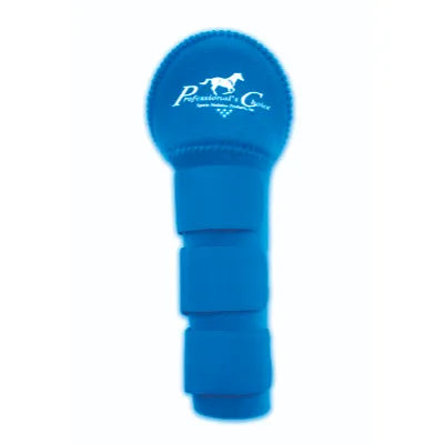 Bright royal blue Professional’s Choice Tail Wrap featuring a padded top with a white horse logo and three adjustable hook-and-loop straps. This durable neoprene tail guard provides ultimate protection during shipping or hauling to prevent rubbing. Essential equine travel gear for a secure, non-slip fit that keeps show tails clean and protected.