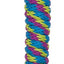 Colorful rope dog toy with a metal clip on a white background