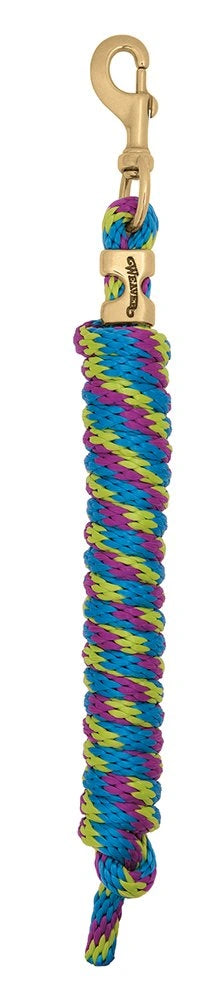 Colorful rope dog toy with a metal clip on a white background