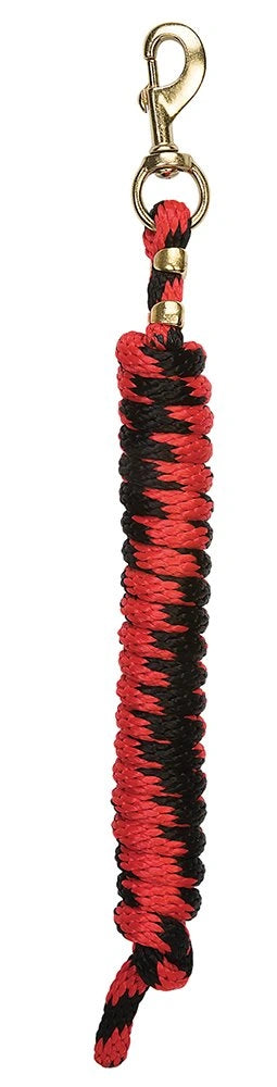 Red and black braided keychain with a gold clasp on a white background
