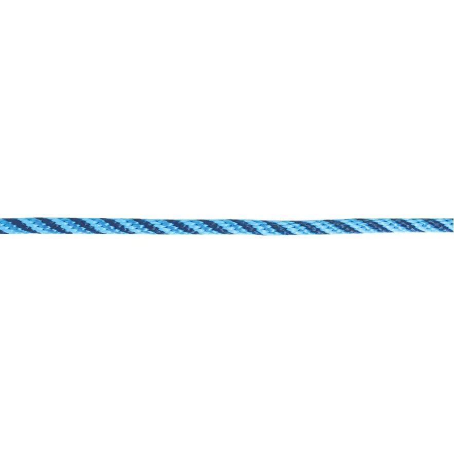 Schutz Poly Roper Reins by Professional's Choice featuring a 3/8" diameter braided poly rope in a vibrant multi-shade blue pattern. These 8-foot western horse reins offer a durable, lightweight feel for roping and performance riding. High-quality equestrian tack ideal for barrel racing, roping, or everyday trail riding.