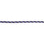 Schutz Poly Roper Reins by Professional's Choice, 3/8" x 8' horse reins featuring a durable braided poly rope design. This high-quality western tack showcases a striking twisted pattern of black, purple, and white strands, offering both style and a comfortable grip. Perfect for roping, barrel racing, or everyday western riding, these dependable round reins are a must-have addition to your equestrian gear collection for superior performance and control.