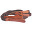Professional's Choice SCHUTZ Quiet Control Split Reins in dark brown braided rope with premium tan leather ends and ties. These horse riding split reins offer ultimate grip and precision for a quiet, steady connection. Featuring high-quality leather poppers and a textured braided design, they are perfect for western training, performance, and trail riding. Essential equestrian tack for riders seeking comfort and durability.