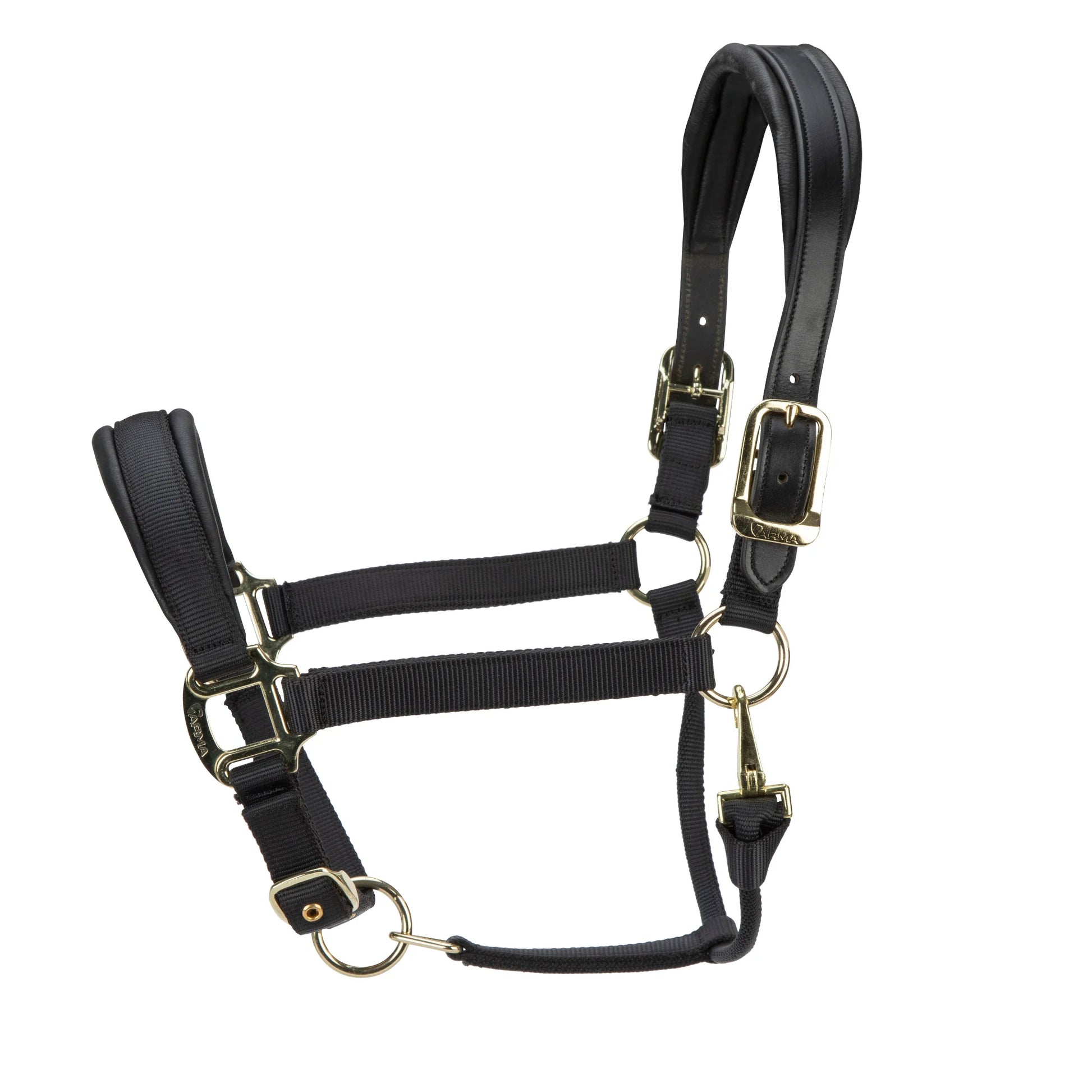 Shires Arma Premium Nylon Halter with Soft Leather Padding - Multiple Sizes 11214BLKFULL