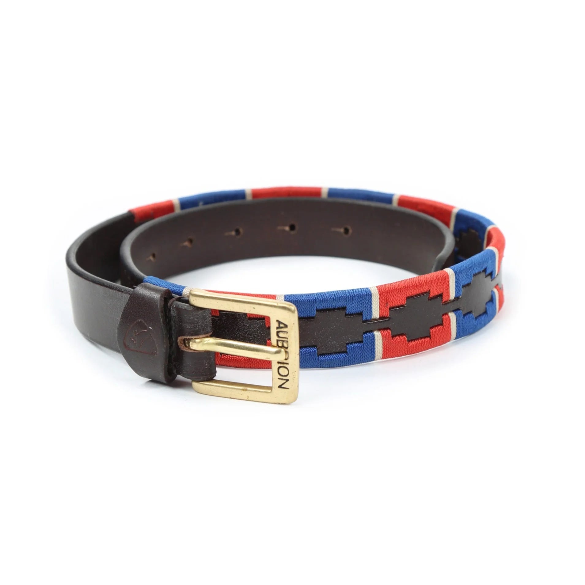 Shires Aubrion Drover Polo Belt - Hand-Stitched Leather Equestrian Belt - Multiple Sizes 9971NVY/RED110