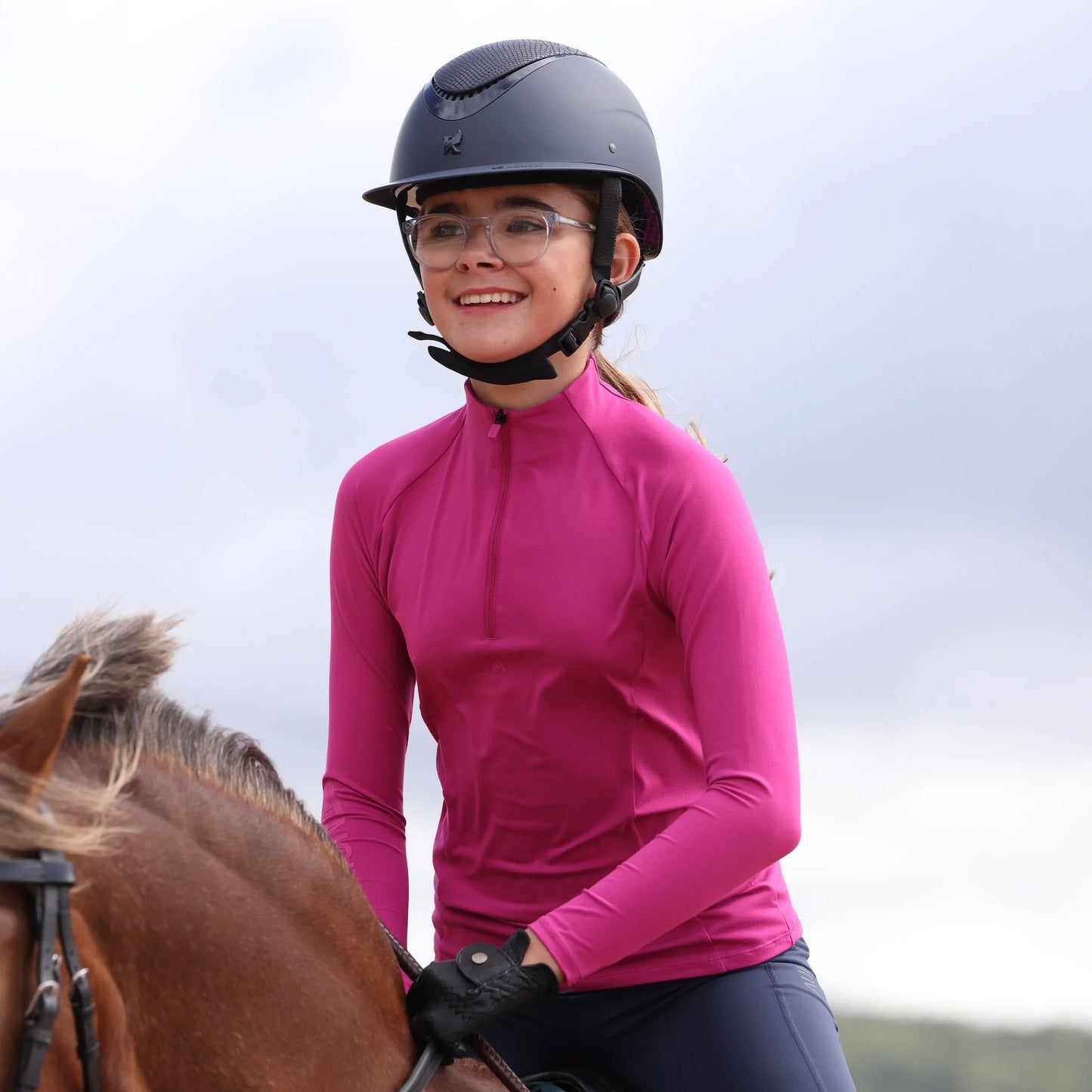 Shires Aubrion React Young Rider Long Sleeve Base Layer - Junior Equestrian Performance Top