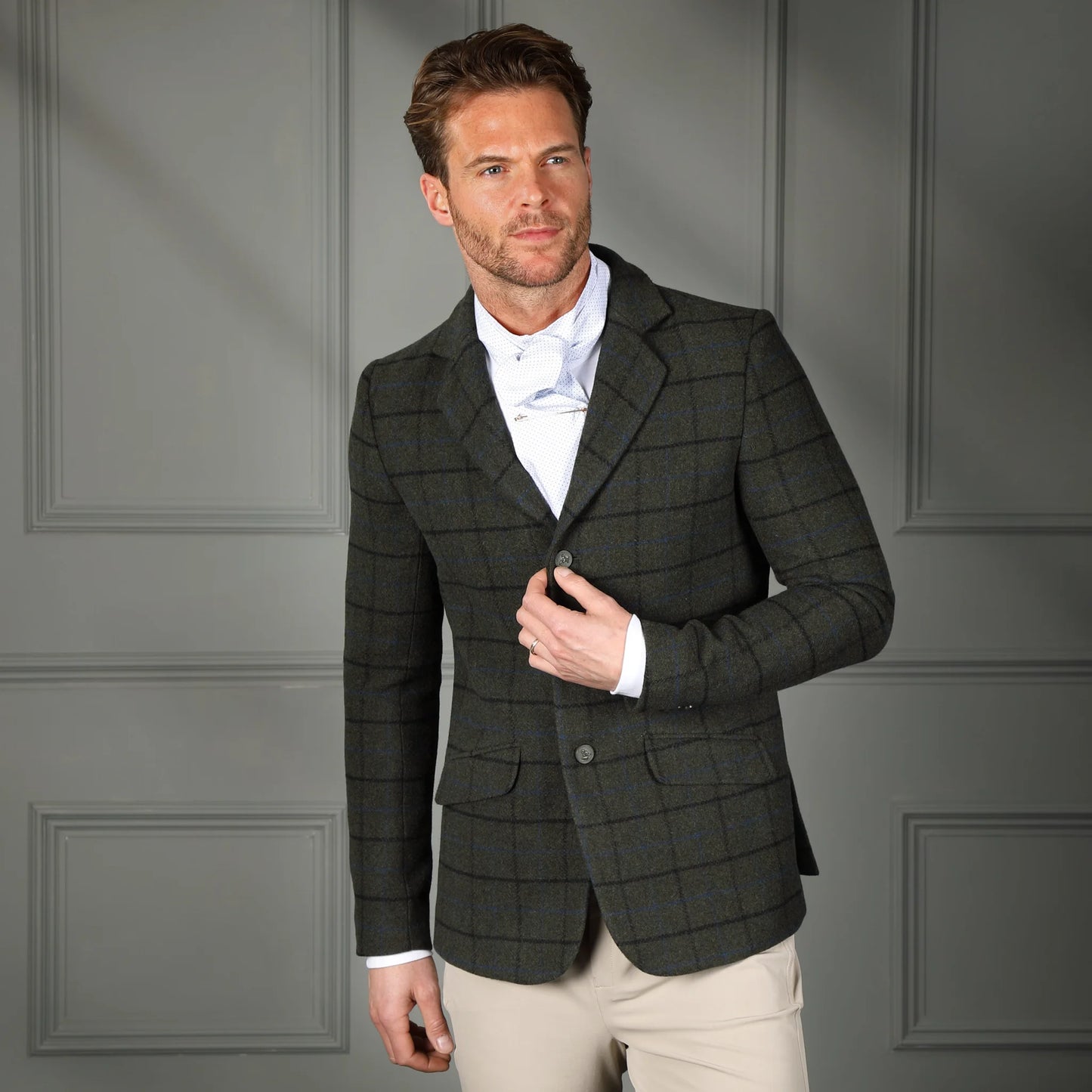 Shires Aubrion Saratoga Gents Riding Jacket - Dark Green Checkers - Men's Show Coat