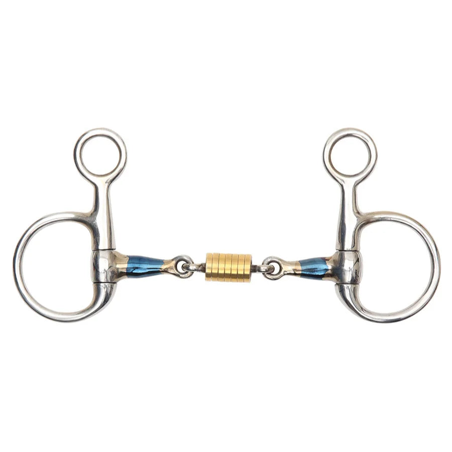Shires Blue Sweet Iron Hanging Cheek with Roller Baucher Horse Bit - Sweet Iron