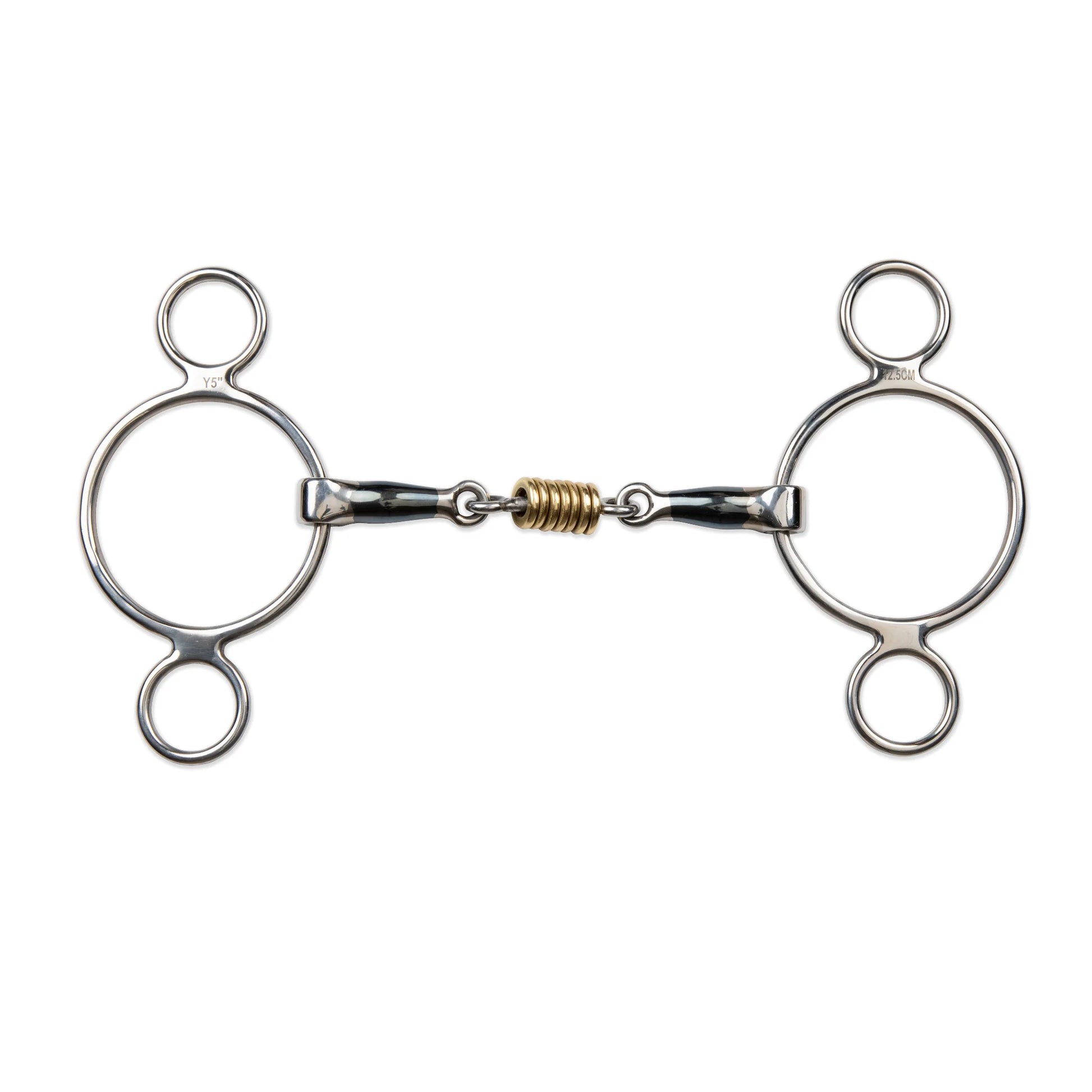 Shires Blue Sweet Iron Two Ring Gag Horse Bit with Brass Rollers - Multiple Sizes