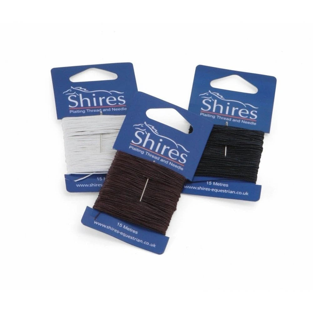 Two packages of Shires braiding thread on blue cards with white backgrounds