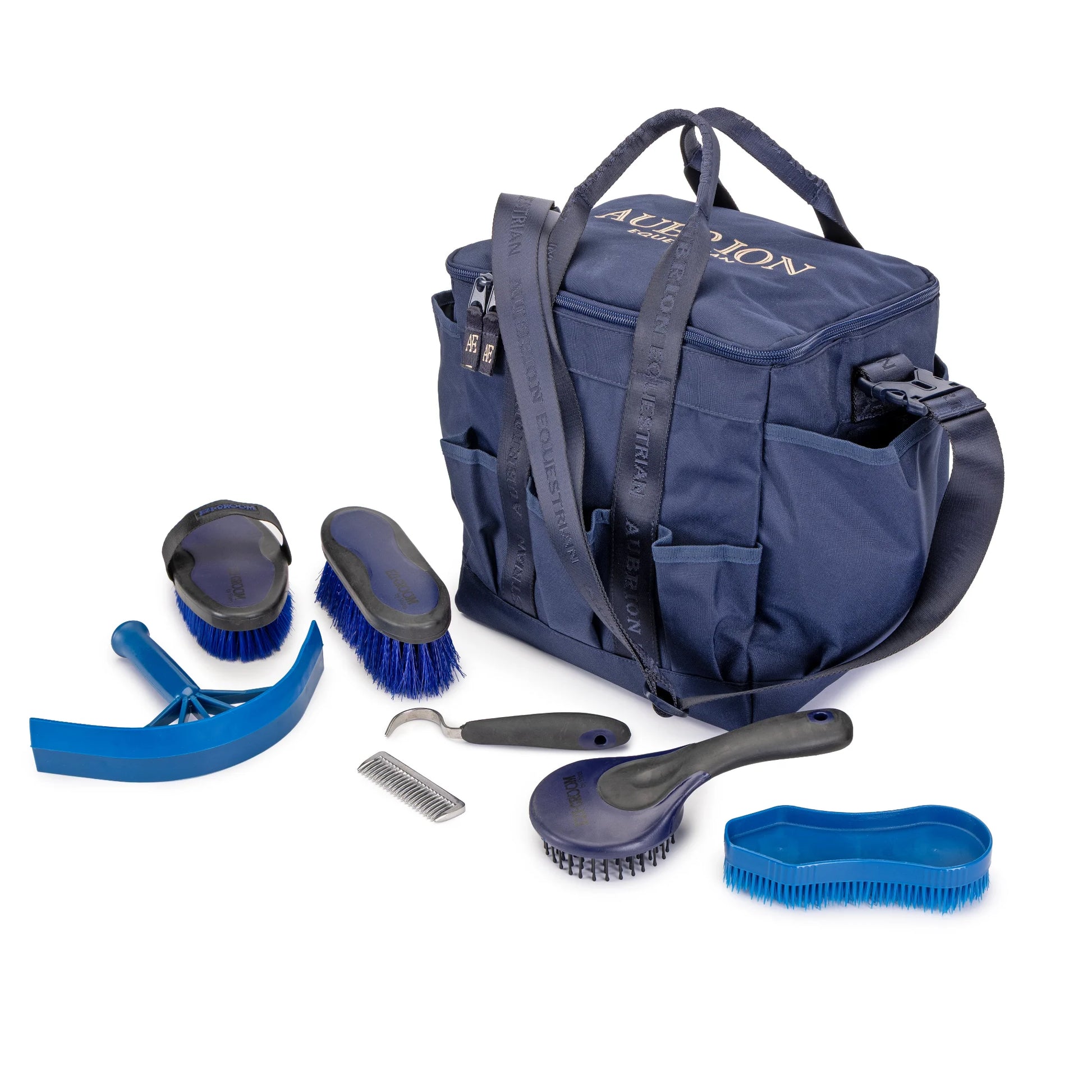 Shires EZI-GROOM Horse Grooming Kit - Navy - Essential Daily Grooming Set for Riders