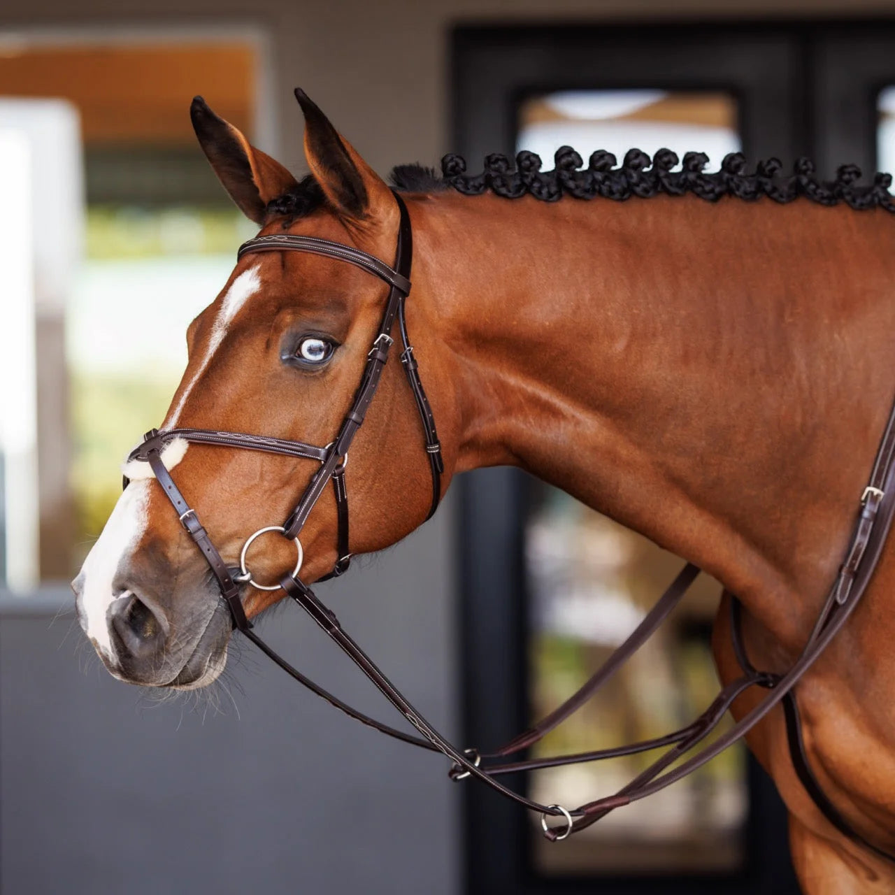Shires Fancy Raised Rubber Reins - Oak - Premium Leather English Bridle Reins