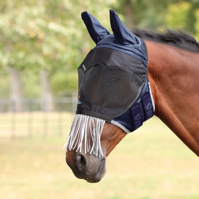 Shires Flyguard Pro Deluxe Fly Mask with Ears & Nose Fringe - Multiple Sizes