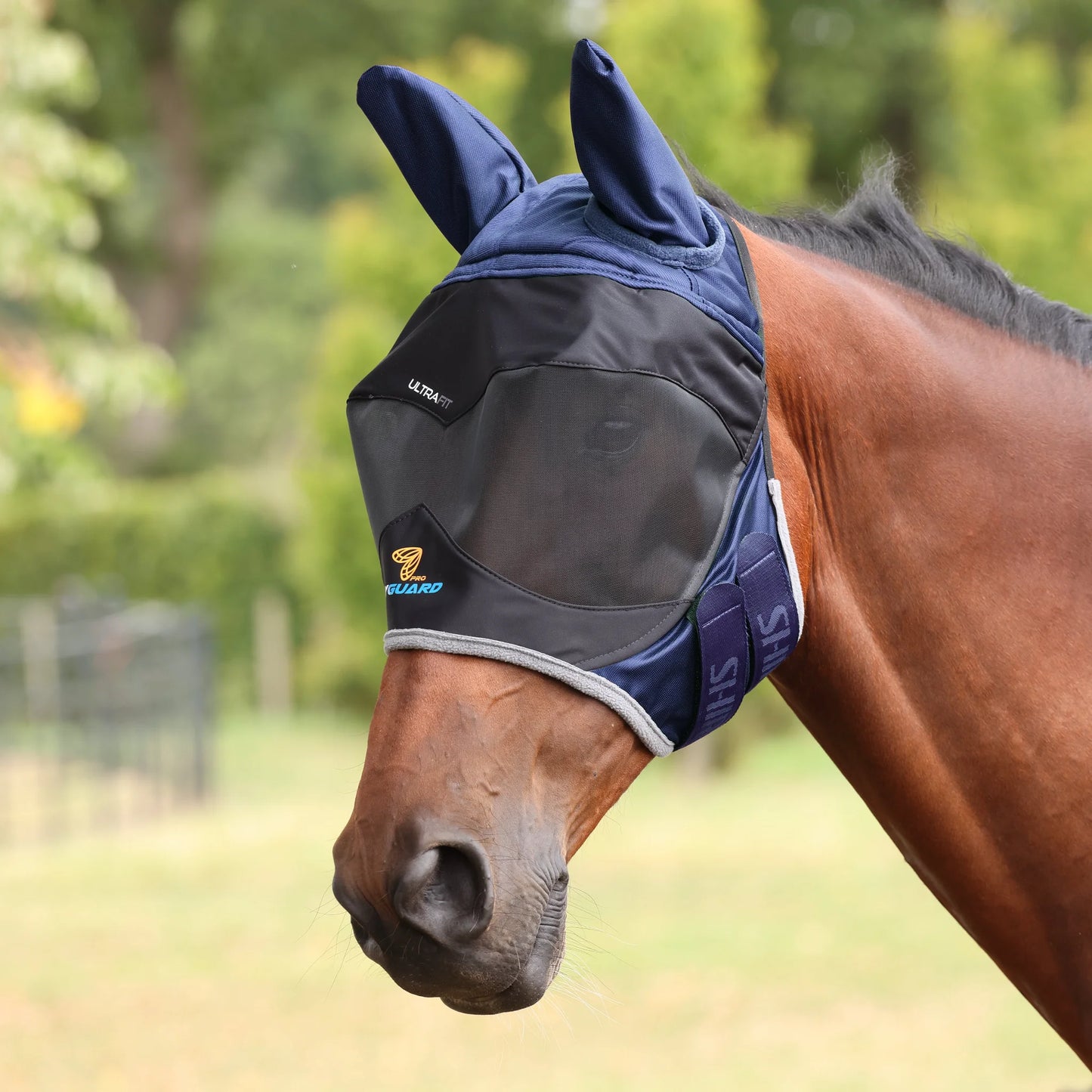 Shires Flyguard Pro Deluxe Fly Mask with Ears - UV Protection Horse Mask - Multiple Sizes
