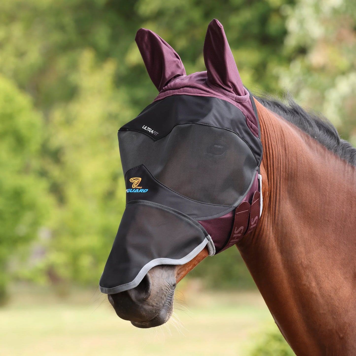 Shires Flyguard Pro Deluxe Horse Fly Mask with Ears & Nose - UV Protection & Fine Mesh