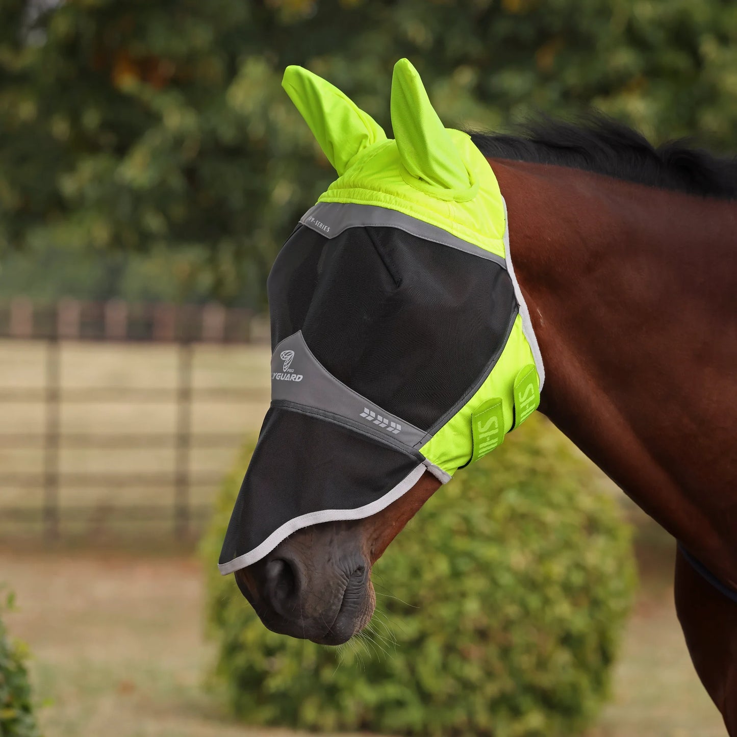 Shires Flyguard Pro Hi-Viz Fine Mesh Fly Mask with Ears & Nose - Yellow