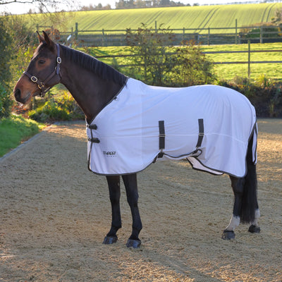 Shires Tempest Original Standard Neck Fly Sheet - Breathable Mesh Protection - White/Khaki - Multiple Sizes